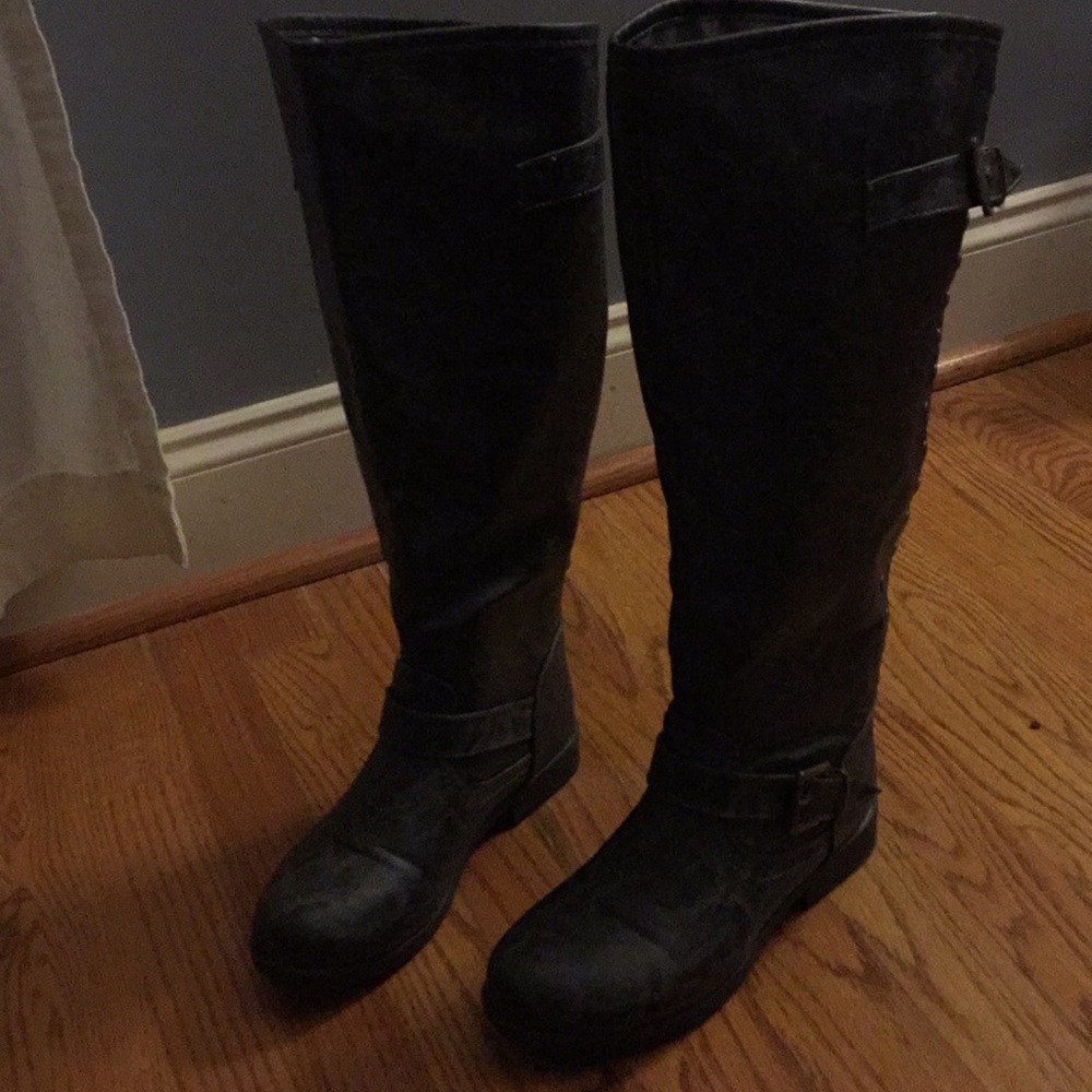 Wide calf gray boots
